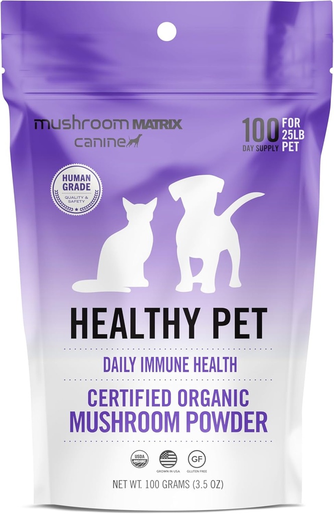 Om Mushroom Matrix Pet - Canine | Sano Pet | Stati Uniti d'America Cresciuto umano-gregazione organico Mushroom Powder Pet Supplemento | Daily Functional Immune Support for Dogs & Cats | 100 Grammi, 3.5 oz