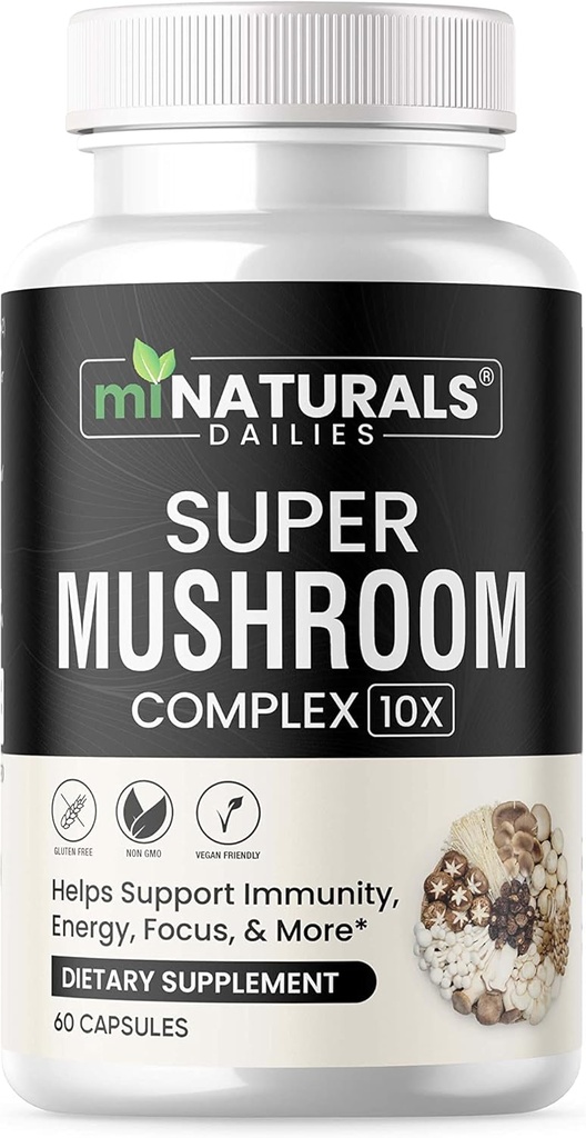 MINATURALS Mushroom Complex Capsule - Lion's Mane, Reishi, Cordyceps, Chaga, Turchia Tail, Maitake - Supplemento Real Fruiting Body - 10 in 1