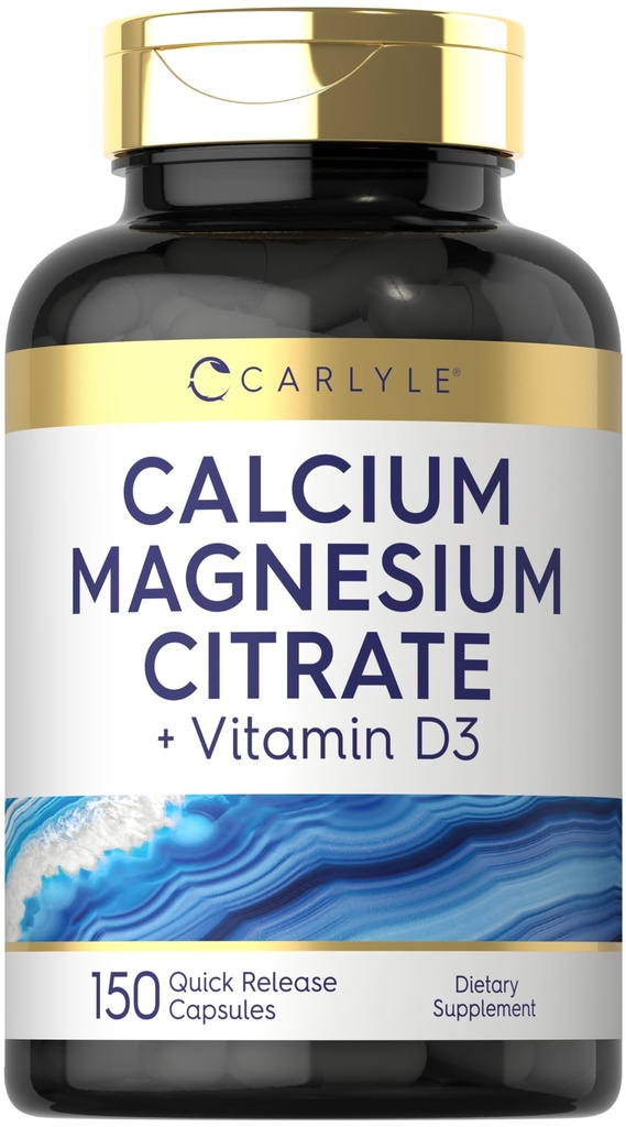 Citrato di magnesio di calcio carlile con vitamina D3 | 150 capsule | Non OGM & Gluten Supplemento gratuito