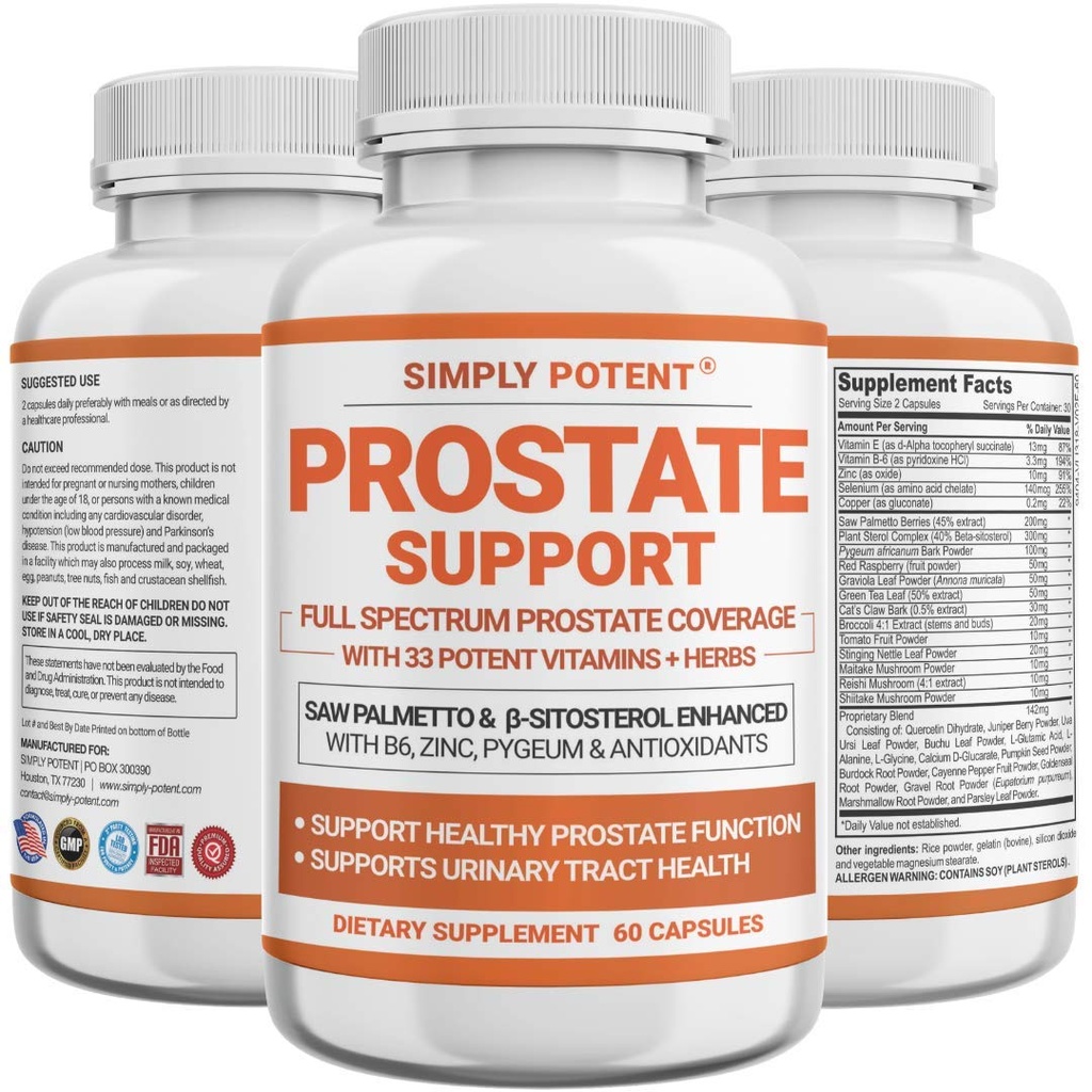 Integratori di prostata per gli uomini, Saw Palmetto Prostate Health Support w/ 33 Vitamine & Erbe - Beta Sitosterol Plus B6, Selenium & Zinc per una frequenza di urinazione sana & Flow & Proper Sleep (60 capsule)