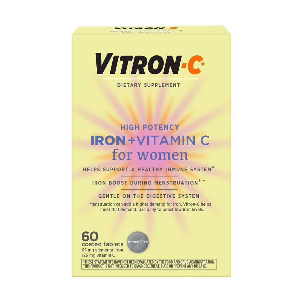 Vitron-C Iron Supplemento per le donne con vitamina C, per la produzione di globuli rossi & supporto immunitario, 60 conte