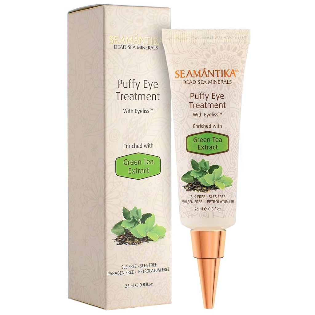 Puffy Eye Treatment Risultati istantanei – Naturally Eliminare rughe, puffiness, Dark Circle e Borse in Minuti – Idrating Eye Cream w/ Green Tea Extract, Dead Sea Minerals by SEAMANTIKA – .8 fl.oz.