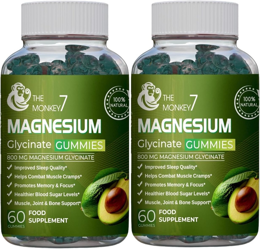 Magnesio Glycinate Gummies con Ashwagandha e CQ10 Calm Magnesium Complex L-Threonate Vegan Non OGM 800mg Magnesio Glycinate Gummy Magnesium Supplemento - Confezione da 2