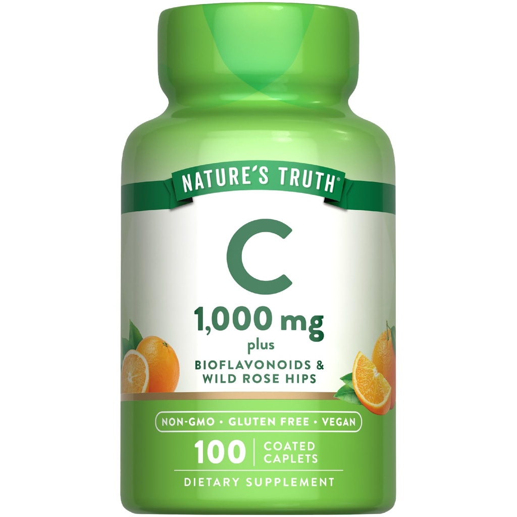 Vitamina C Bioflavonoidi & Rose HIPS | 1000mg | 100 Caplets | Vegan, Non OGM e Gluten Supplemento gratuito