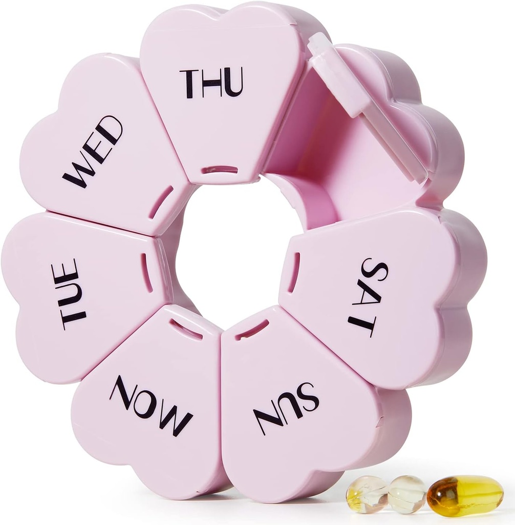 MOLN HYMY Grande organizzatore di pillole settimanali, Girly Pill Box 7 giorno, viola Pink Daily Vitamin Holder per olio di pesce / medicina / materie prime