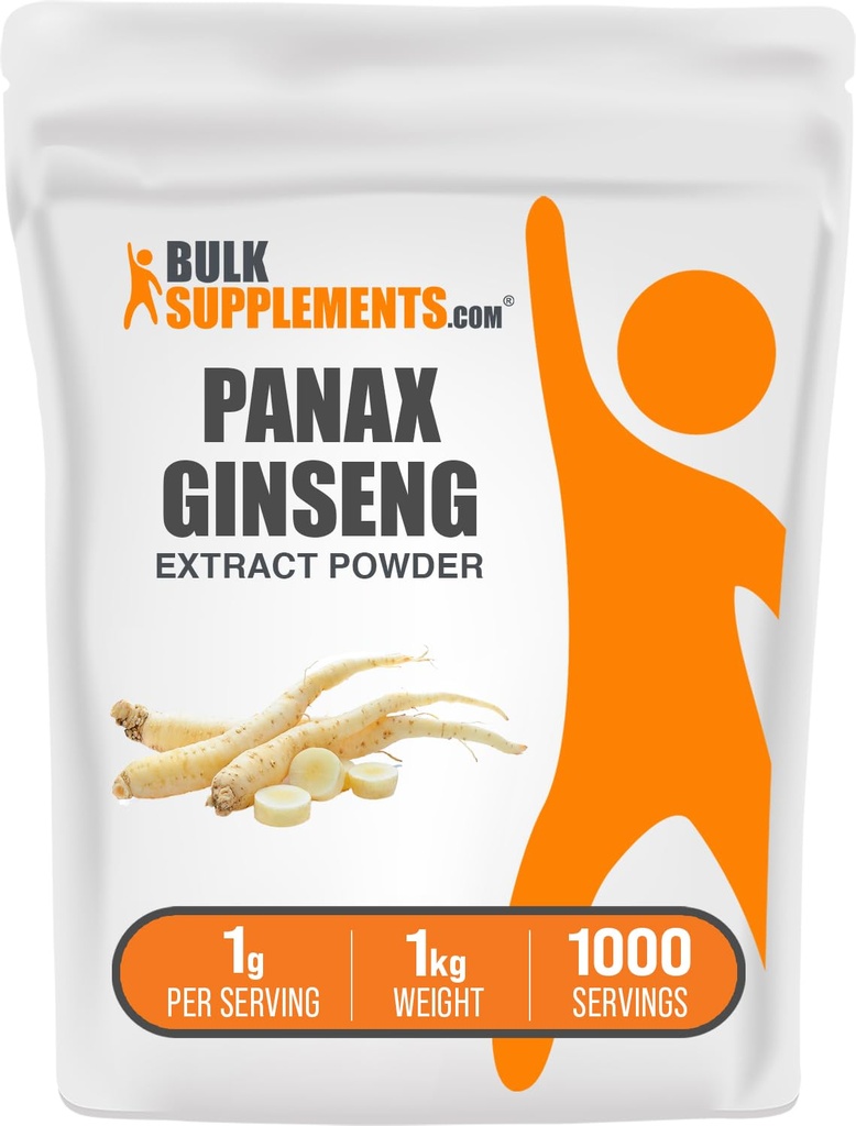 BulkSupplements.com Polvere di estratto di radice di Ginseng - Panax Ginseng Supplemento, Supplemento di erbe - Vegan & Gluten Free, 1g per porzione, 1kg (2.2 lbs) (Pack of 1)