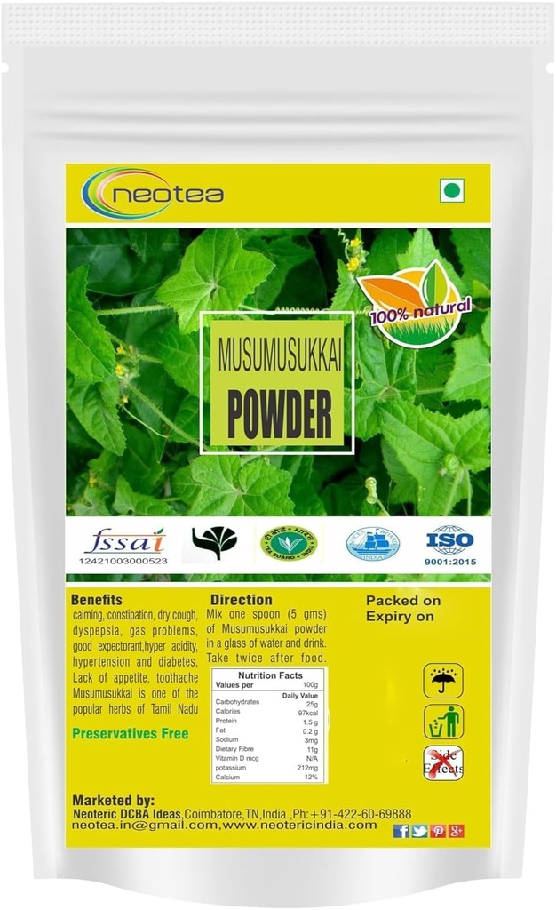 Neotea Flax Musumusukkai Powder | Mukai Maderaspatana Powder 300 Gm Pack di 1 | Natural Herbal Supplement | Organic and Non-GMO | Ayurvedic Wellness and Health Support