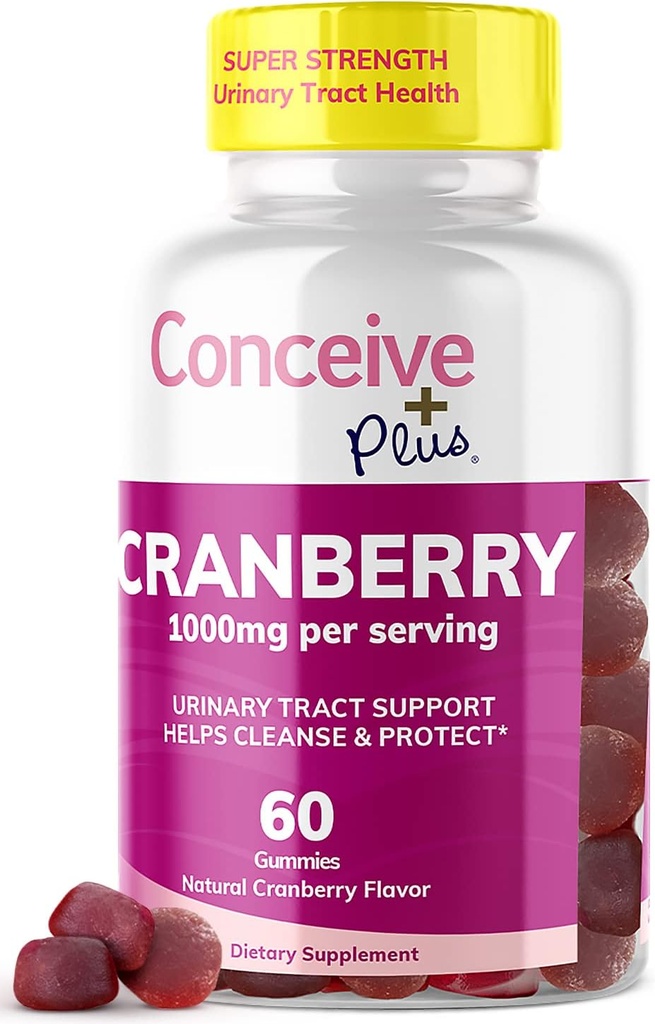 CONCEIVE PLUS Cranberry Gummies - 1000mg Forza Cranberry Gummy Vitamine, Salute urinaria, 60 Gummy Count, 30 giorni di alimentazione
