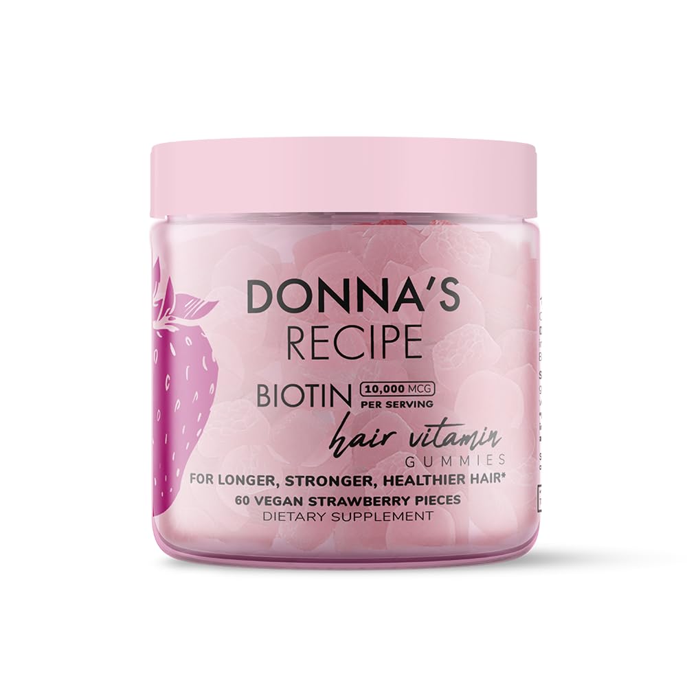Donna's Recipe by Tabitha Brown | Vegan Strawberry Biotin Hair, Skin & Nails Gummies – 10.000 mcg Biotin, Clean, Non OGM, Gluten-Free, 60 Gummies