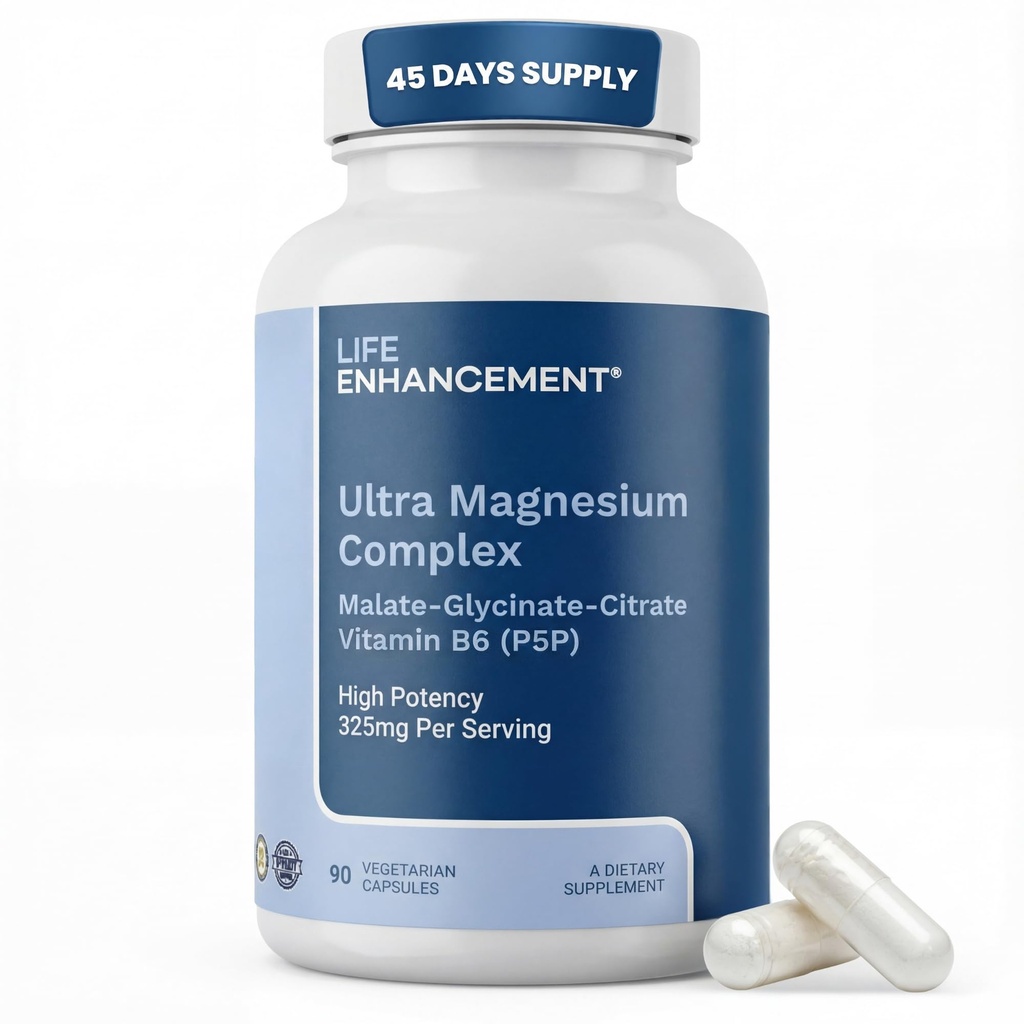 Miglioramento della vita Ultra Triple Magnesium Complex per le donne e gli uomini con glicinato, malato e citrato - Supplemento al magnesio Migliorare il sonno e la funzione cerebrale - Made in USA (90 capsule vegetariane)