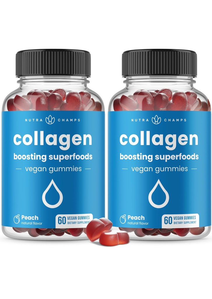 NutraChamps Collagen Boosting Gummies, Collagen Booster Gummy per la produzione di collagene naturale, Vegan Pectin Supplements Chews for Women & Men, 60 Peach Gummies (Pack of 2)