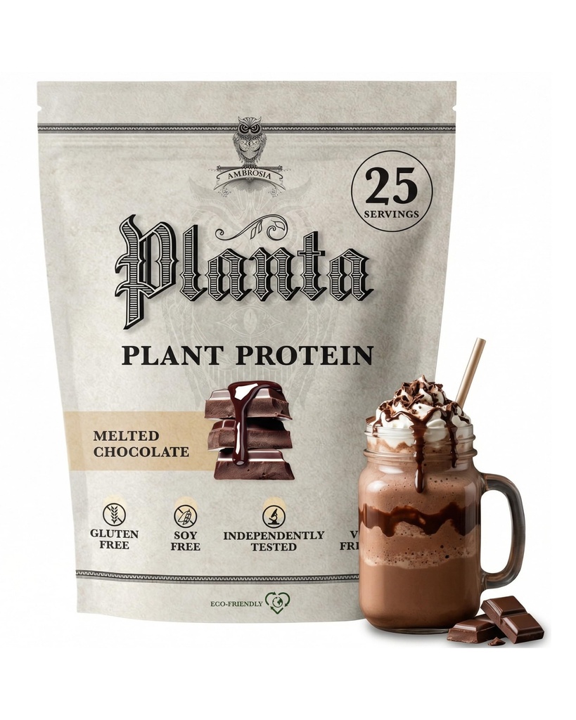 Ambrosia Planta - Premium Plant-Based Protein | Vegan & Keto Friendly | Guurmet Flavors with No Bloating or Stomach Upset | Gluten & Soy Free | No Aggiunto Sugar | 25 Servings | Melted Chocolate