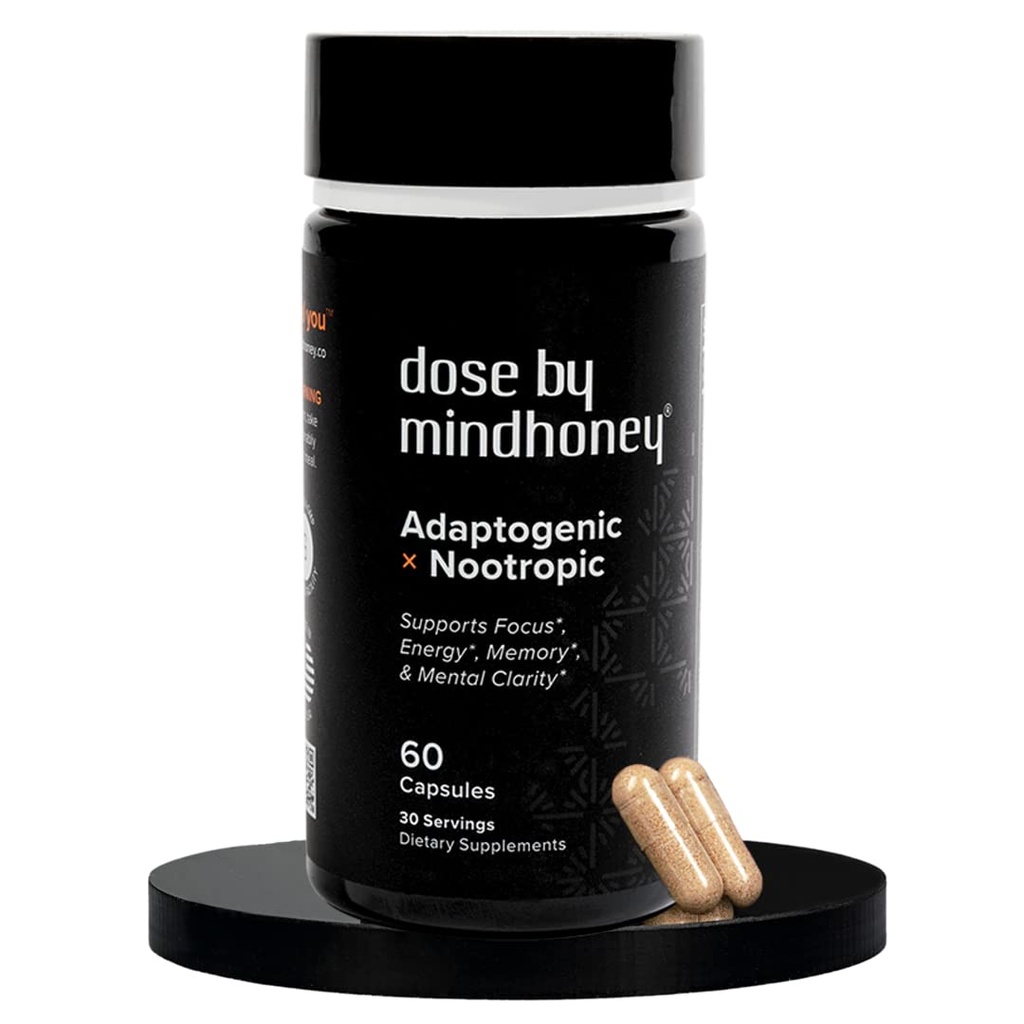 MINDHONEY | DOSE 60 Count, Premium All-in-One Nootropic Brain Supplemento | Focus, Mood, Energy, & Memory | Funzionali Mushrooms & Adaptogens - Lion’s Mane, Ashwagandha, L-theanine, Bacopa, & Vitamine