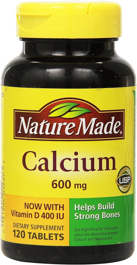 Natura Made Calcium 600 mg con vitamina D3 per il supporto immunitario, Compresse, 60 Conte, aiuta a sostenere la resistenza di ossa (Pack of 3)
