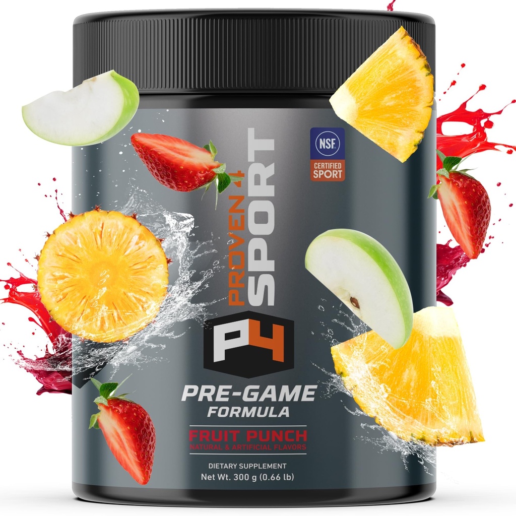 Proven4 Pre polvere di allenamento per gli uomini e le donne con la creatina - Beta Alanine - Caffeina, NSF Certificato preallenamento Energy Supplement Fruit Punch 30 Servings