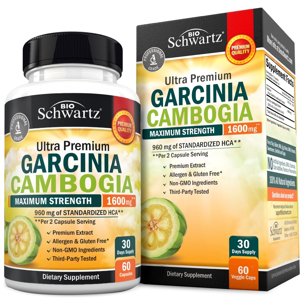 Pillole di perdita di peso Garcinia Cambogia - Massima resistenza Appetite Suppressant & Fat Burner per gli uomini e le donne - 1600mg Estratto naturale & 960mg HCA - Metabolismo Booster & Carb Blocker Capsule - 60Ct