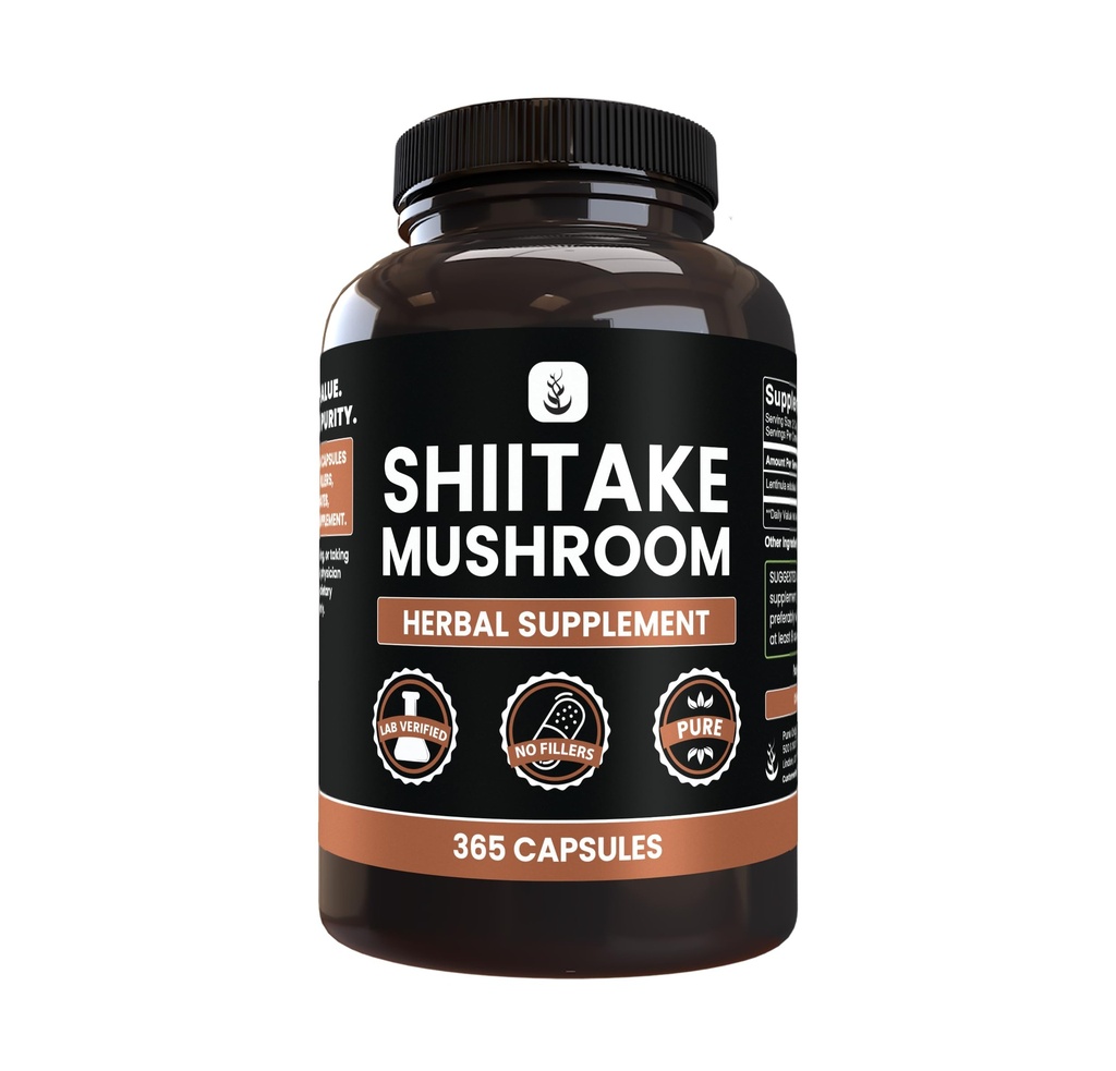 PURE ORIGINAL INGREDIENTI Mushroom Shiitake (365 capsule), nessun filler di magnesio o di riso, sempre puro, verificato il laboratorio