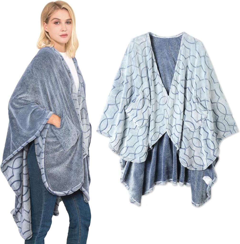Bcareself doppio-sed Wearable Blanket Ultra Soft Flannel Shawl Blanket, coperta reversibile, con tasche, per le donne e gli uomini