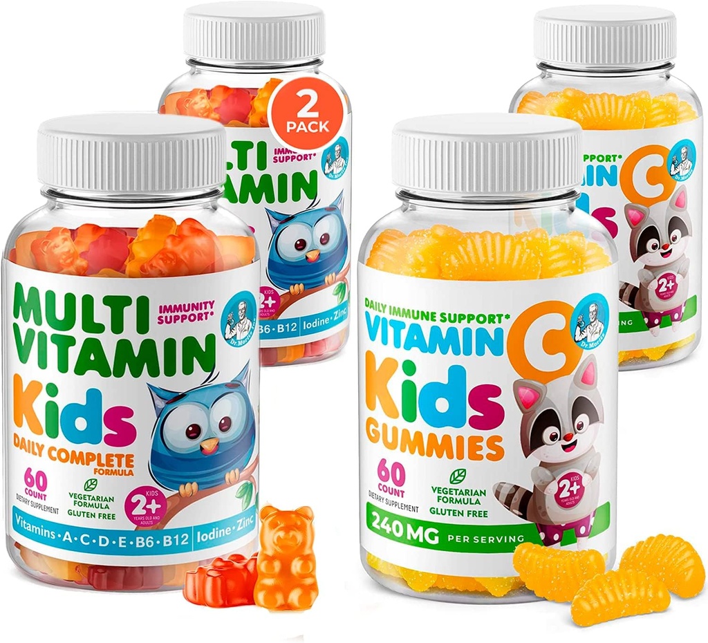DR. MORITZ Essential Vitamin Pair - Bambini Multivitamin Gummies Bundle (60 Conte, 2 Pack) con vitamina C (60 Conteggio 2 Pack)