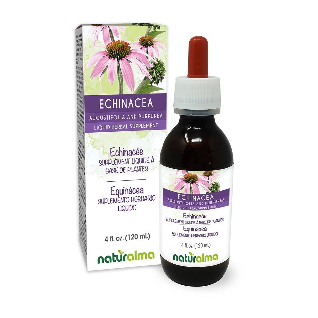 Naturalma Echinacea (Echinacea angustifolia e purpurea) Radice e erba Alcohol-Free Tincture - 4 fl oz Liquid Extract in Drops - Integratore di erbe - Vegan