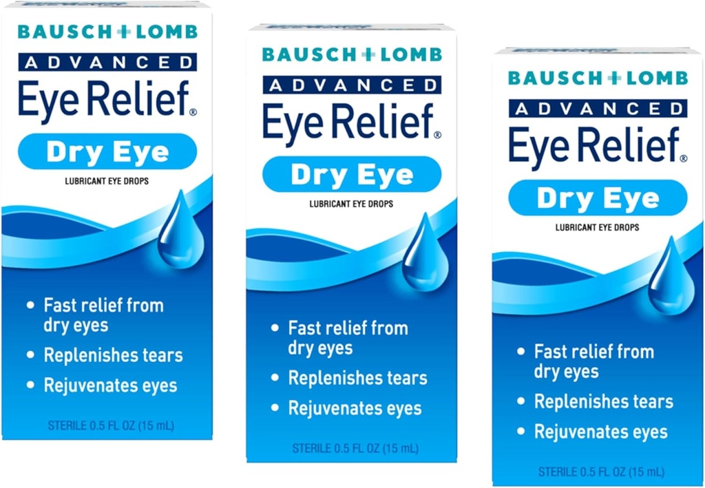 Bausch + Lomb Advanced Eye Relief, gocce di occhio lubrificante per gli occhi secchi, idratante e lenitiva, reintegra le lacrime per il sollievo veloce, 0.5 Fl Oz