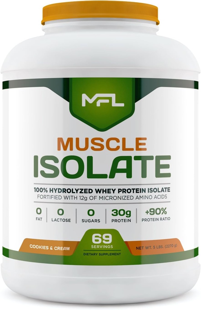 MFL 100% Isolare Protein l 30g di Proteine l 12g Aminoacidi l Keto Friendly l Carbi bassi l 5 lbs. (Cookies & Cream)