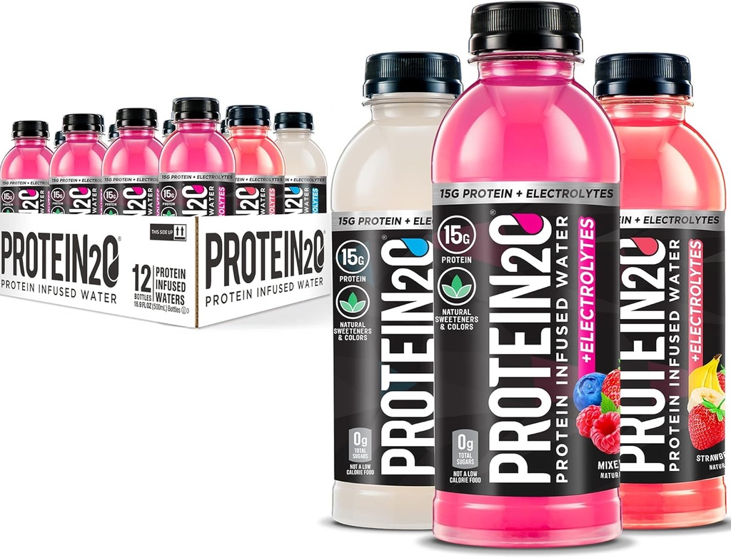 Protein2o 15g Whey Protein Isolate Infused Water Plus Electrolytes, Zucchero Free Sports Drink, Pronta a Bere, Senza Glutine, Lattosio Libero, Electrolyte Variety Pack, 16.9 fl oz Bottiglia (12 Conte)