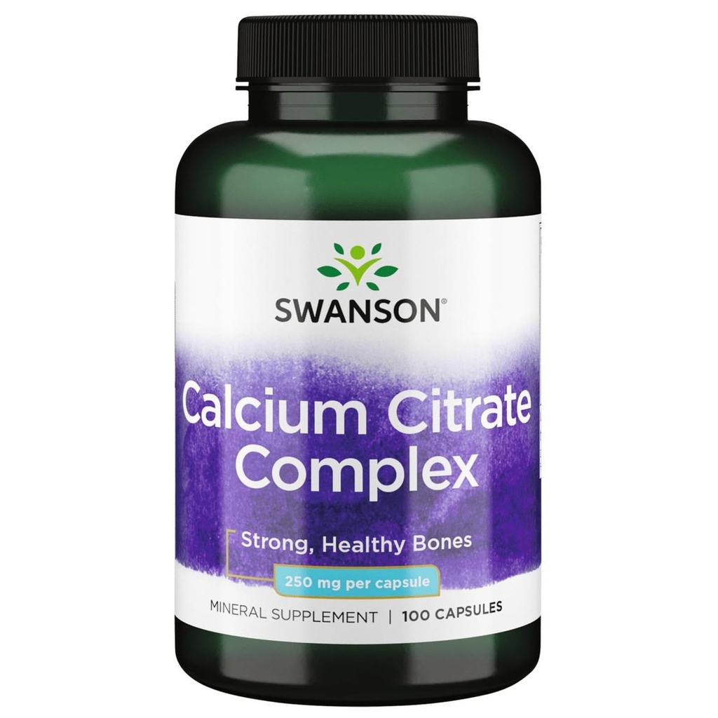 Swanson Calcium Citrate Complex Bone Muscolo Nerve Sanità Supporto per la pressione sanguigna Supplemento minerale 250 mg di calcio (da Citrate & Carbonate) 100 capsule