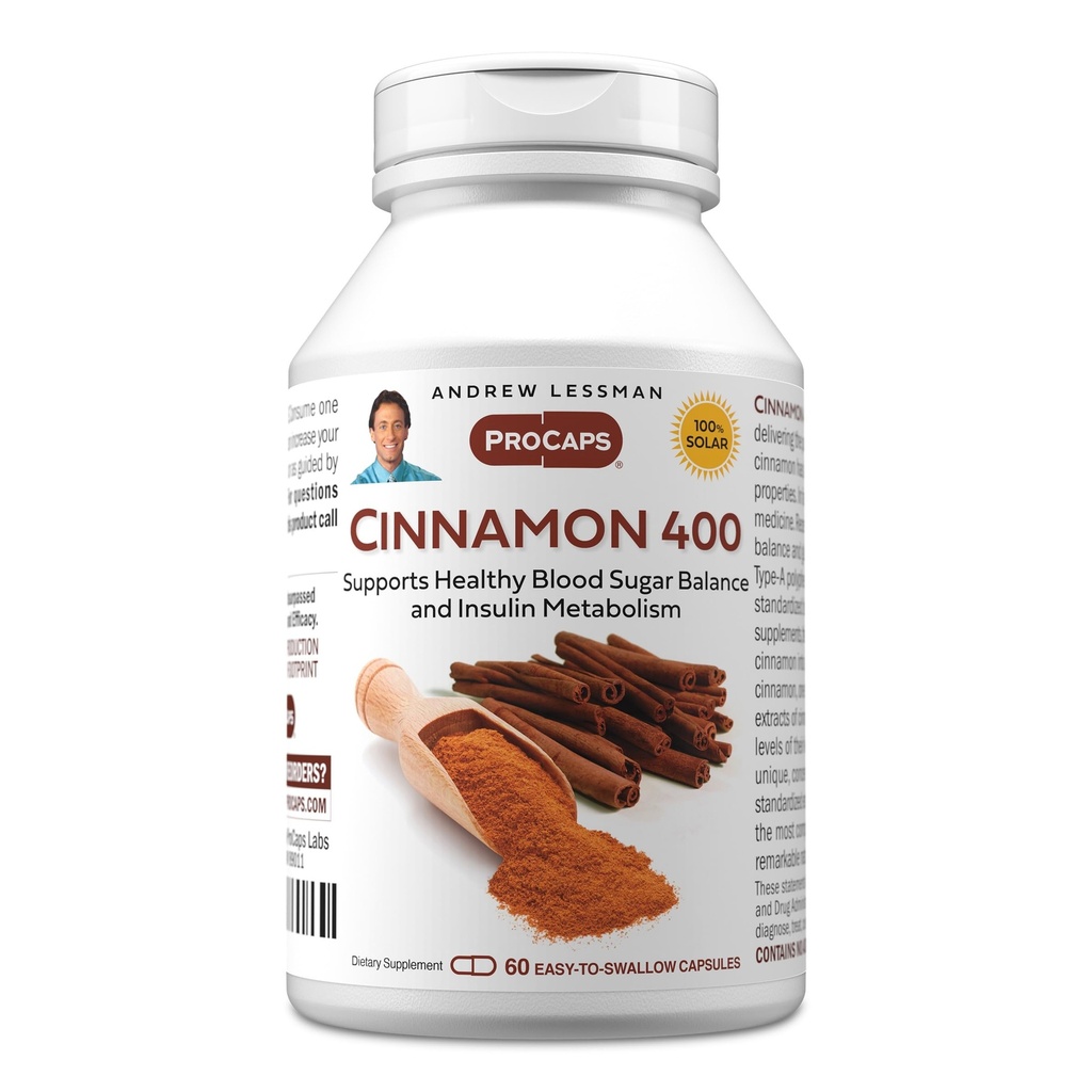 ANDREW LESSMAN Cinnamon 400mg - 60 capsule - Alta potenza, Estratto standardizzato. Niente additivi. Piccolo facile da ingoiare capsule