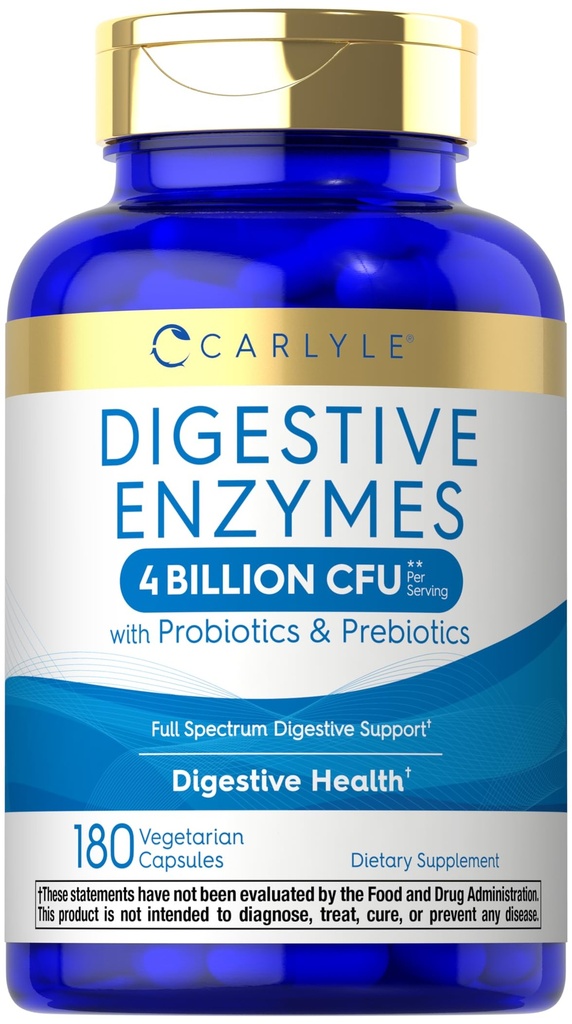 Carlyle Digestive Enzymes | con Probiotics & Prebiotics | 180 Capsule | Non OGM e Gluten Integratore Gratuito per Uomini & Donne