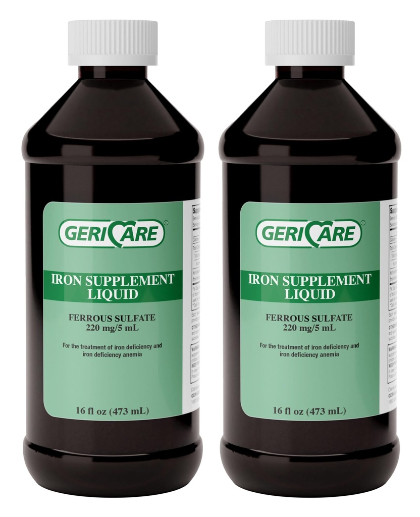 GeriCare 220 supplemento di ferro liquido ad alta potenza | Ferro liquido per gli adulti | per l'anemia e la carenza di ferro | 220mg di ferro per 5mL Dose. (Pacchetto di 2)