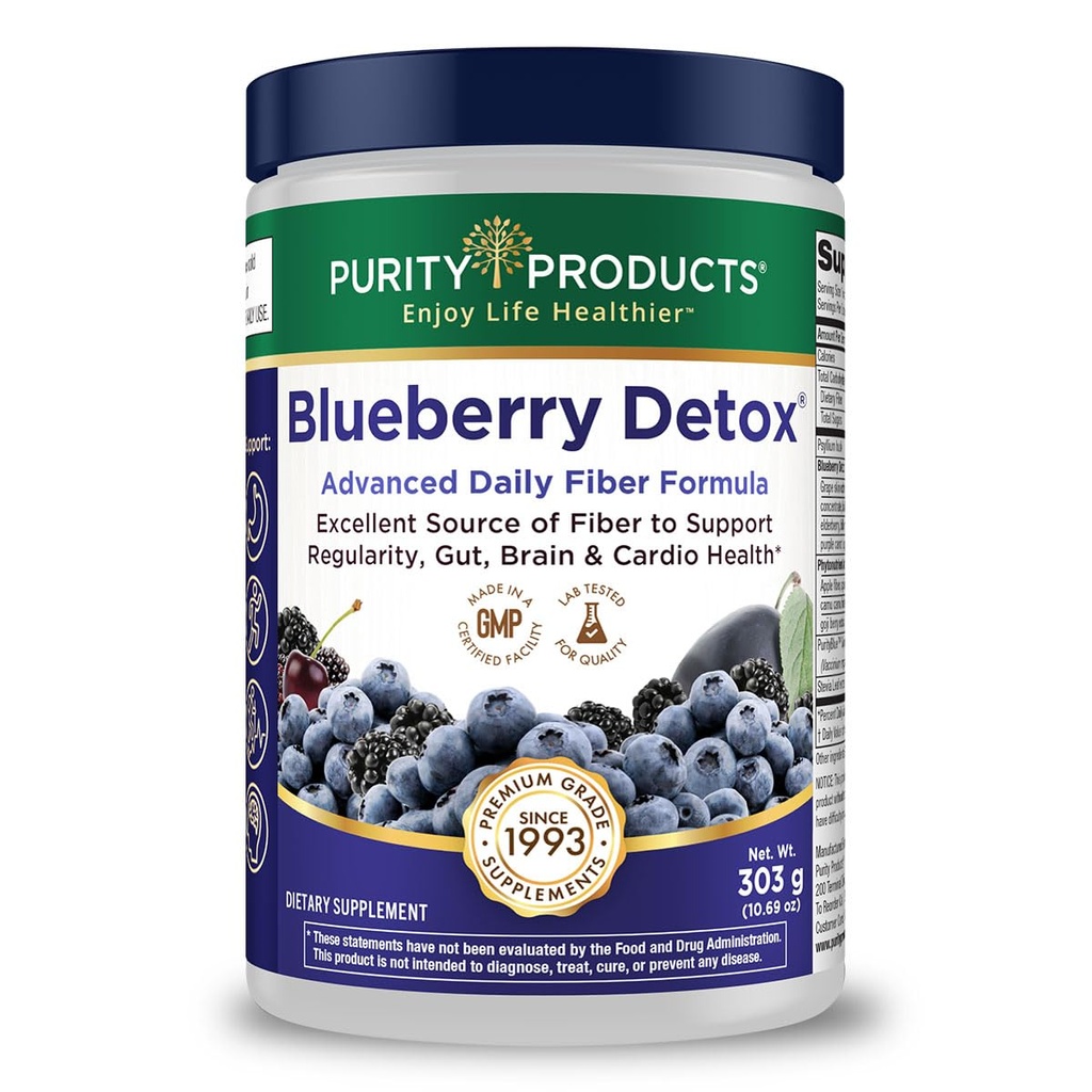 Advanced Blueberry Detox Daily Fiber Formula by Purity Products - Con PurityBlue Organic Wild Blueberries - A Full 6 Grammi di disintossicante, Regolarità Promuovere la fibra prebiotica - 30 Serve