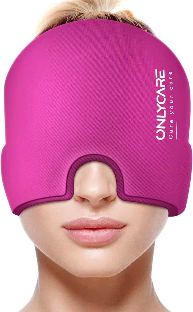 SOLOCARE Migraine Relief Cap, Upgraded Odorless Migraine Ice Head Wrap, Headache Relief Hat for Migraine, Hot Pink