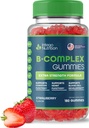 Vitamina B Complesso Gummies per adulti, B supplemento di vitamina complesso per le donne e gli uomini, B vitamine complessi Gummies per l'energia e la salute del cervello, aroma di fragola naturale, 180 Conte