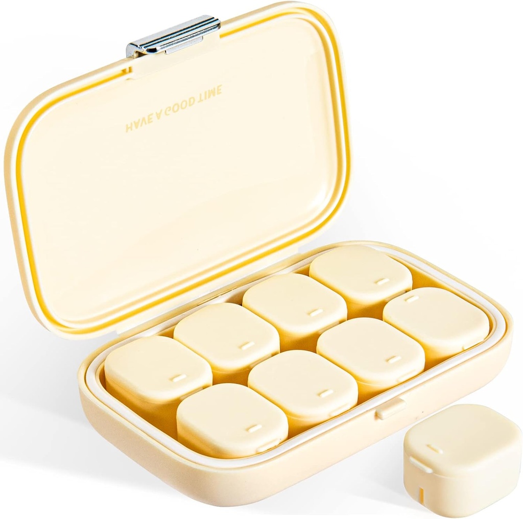 Organizzatore di pillole giornalieri, 8 scomparti caso di pillole portatile, Moisture-Proof Pill Case, Dispenser di pillole, Travel Pill Container, per tenere le vitamine Pills Cod Liver olio Tabelle regolari (Cream White)