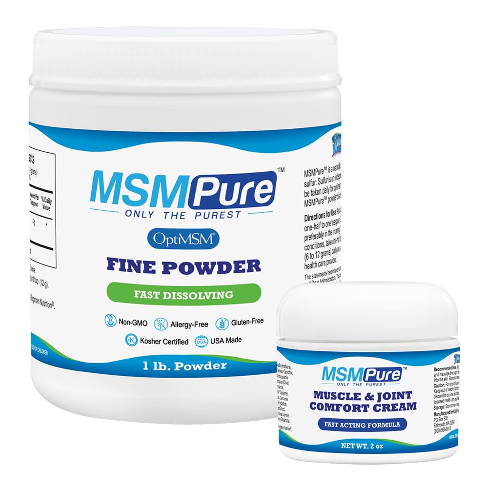 KALA HEALTH MSMPure Polvere fine 1lb e muscolo & crema comune 2oz Bundle