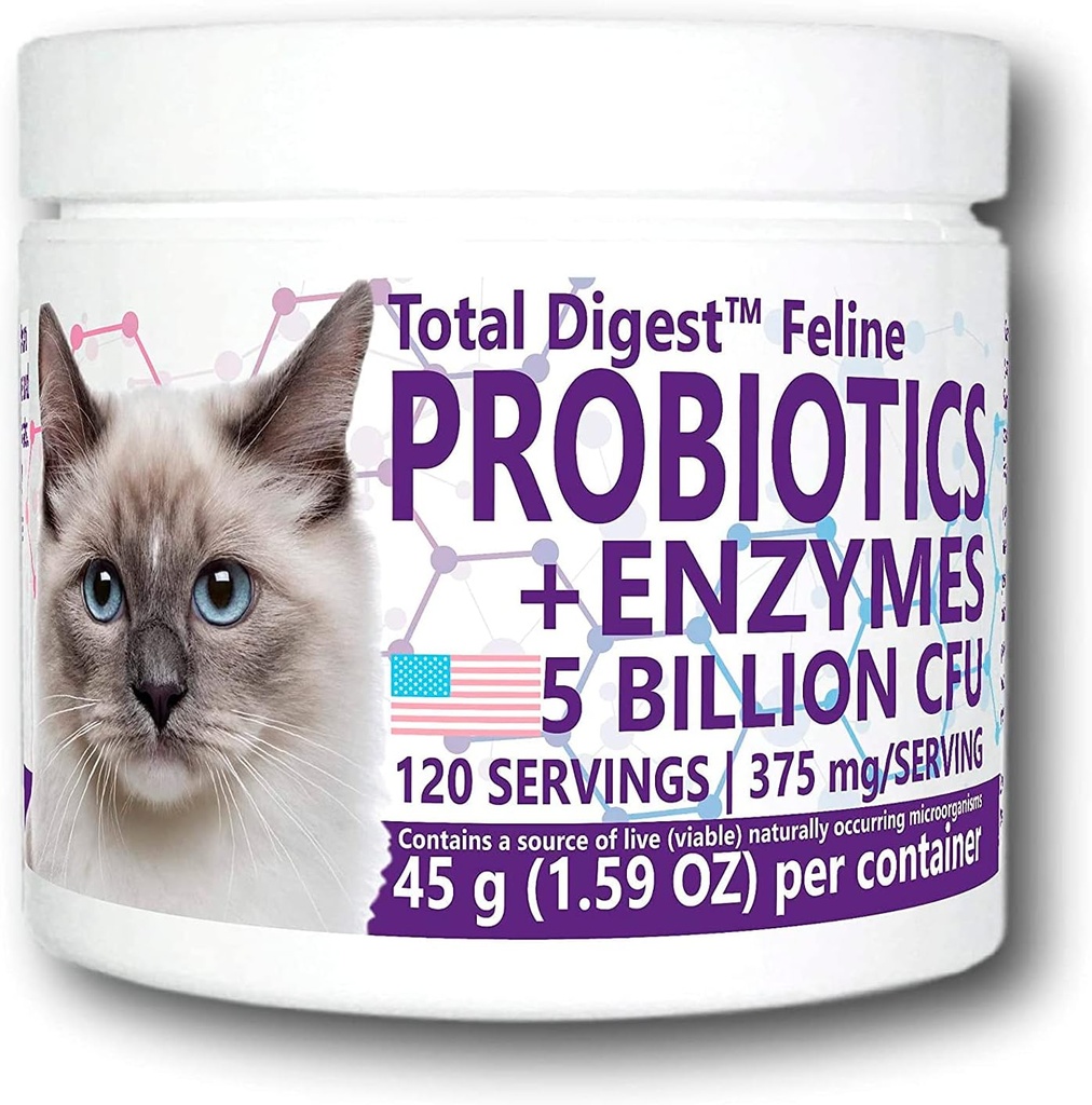 Total DigestTM Feline Probiotici ed enzimi, Formula di Integrazione Alimentare per Gatti (120 Serve)