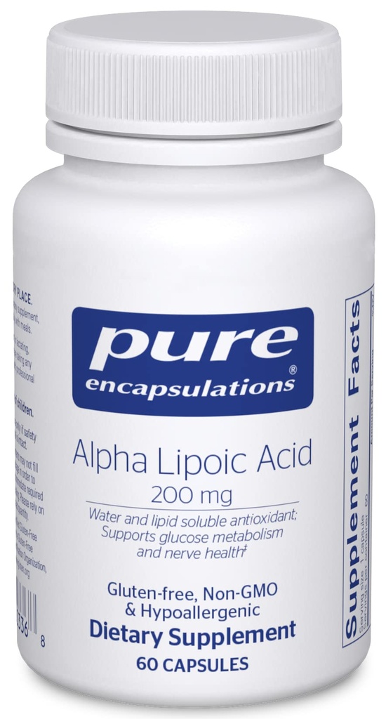 Acido lipoico alfa 200 mg - 200 mg ALA - Supporto per fegato e antiossidante* - per il metabolismo Nerve Health & Carb - Integratore vegano e non OGM - 60 capsule