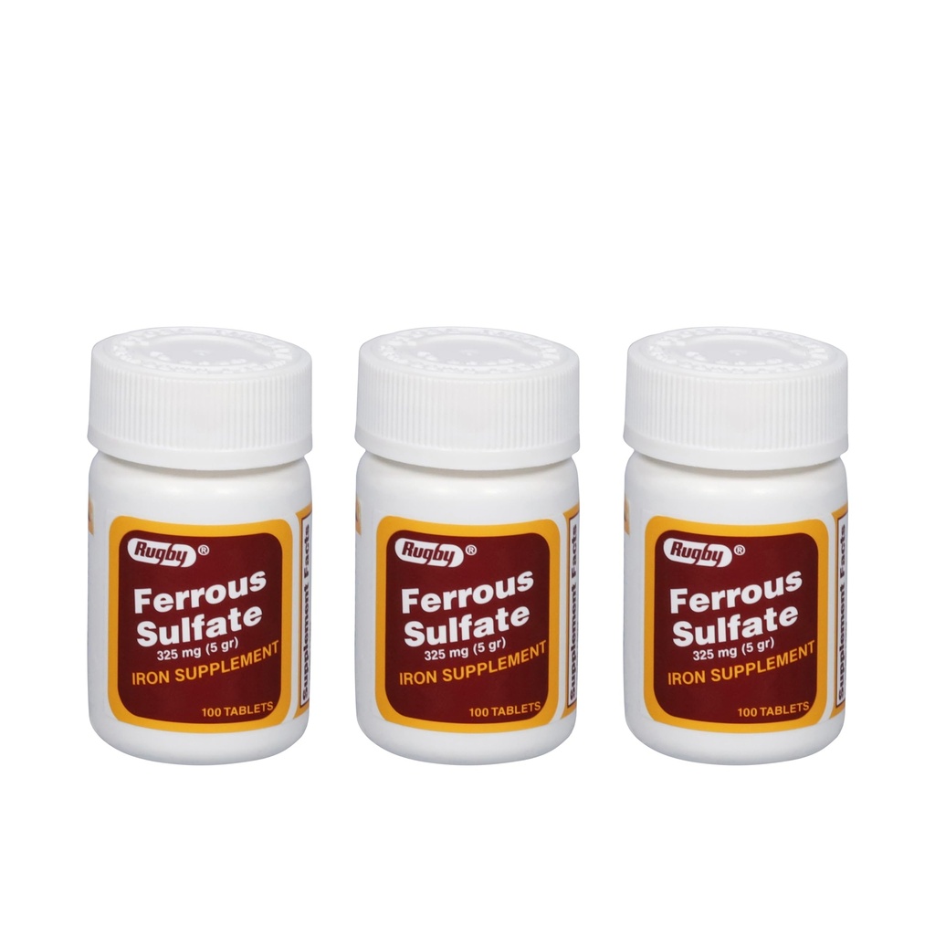 Rugby Ferrous Sulfate 325mg compresse - Supplemento di ferro per le donne e gli uomini - 100 Conte (3 Confezione)