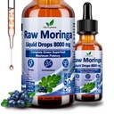 Green Moringa Liquid Drops 8000 mg, Estratto di foglie di Moringa Oleifera Organico w. Supergreens Blend of Wheatgrass, Erba di orzo per Antiossidante, Energia & Immune, Alta potenza che capsule polvere