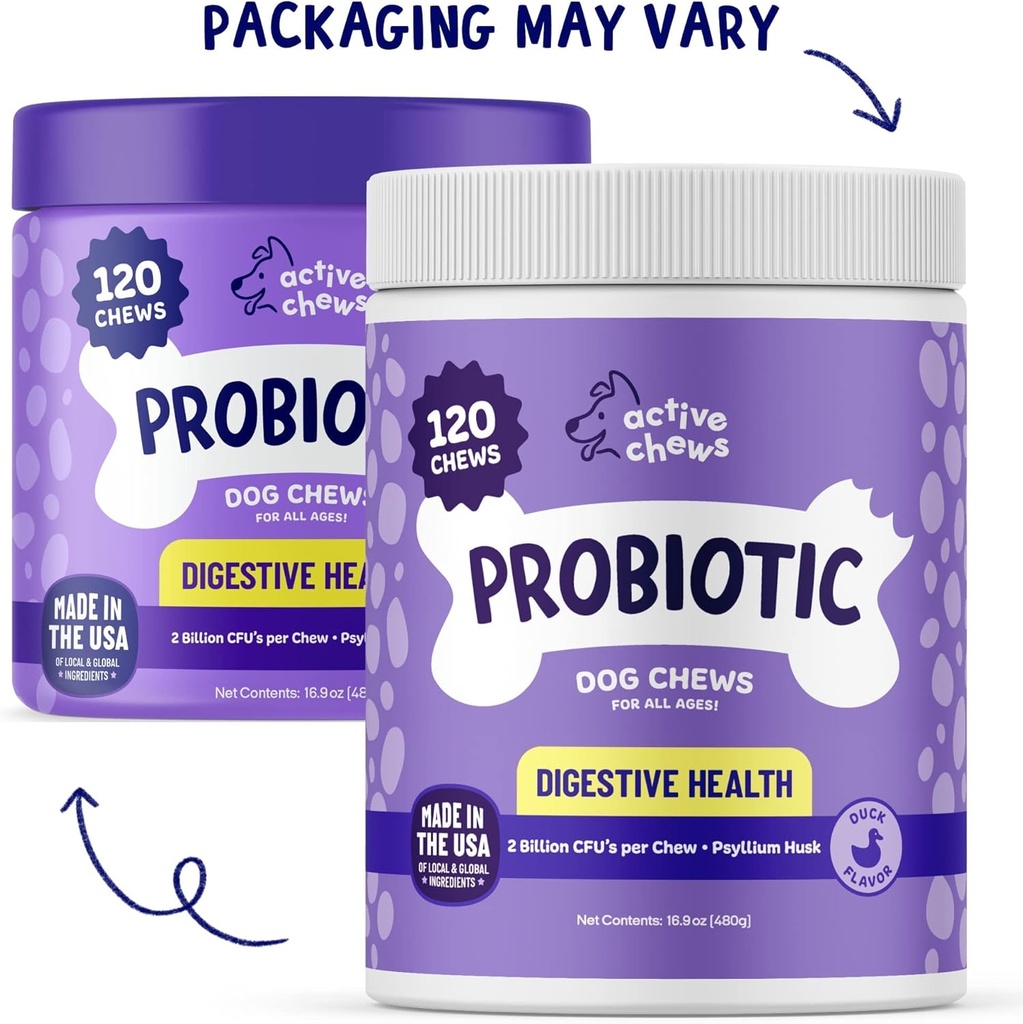 Probiotici per cani | Probiotici per cani e enzimi digestivi per cani Diarrea, Salute per cani | Cuciture probiotiche per cani w/Fiber, Salute probiotica per cani, 120 ct