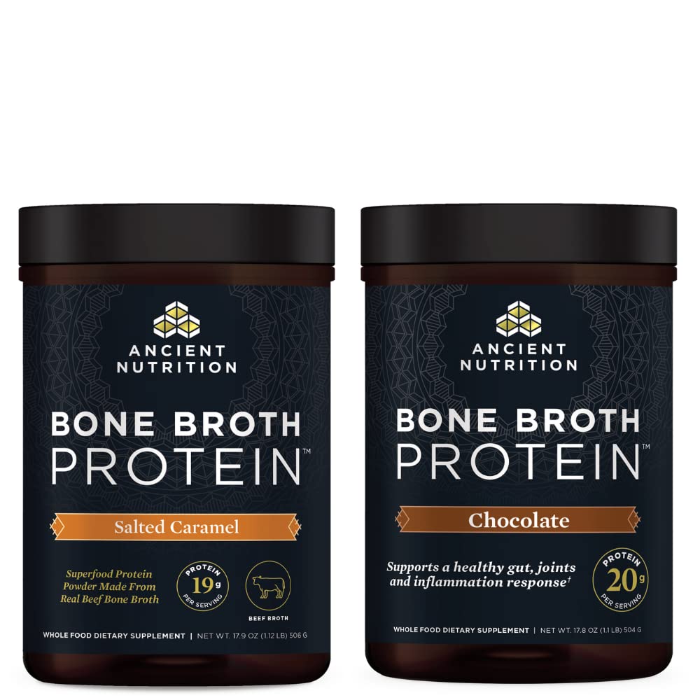Antica Nutrition Bone Broth Protein Powder, Caramel salato, 20 Serve + Bone Broth Protein Powder, Cioccolato, 20 Serve