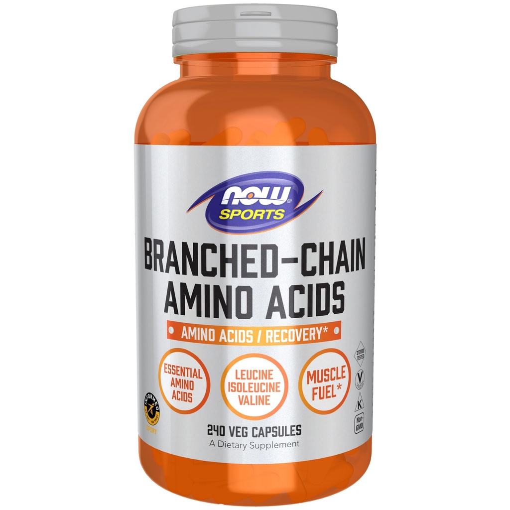 NOW Alimenti Nutrizione sportiva, Aminoacidi a catena ramificata, Con Leucina, Isoleucina e Valina, 240 capsule di Veg