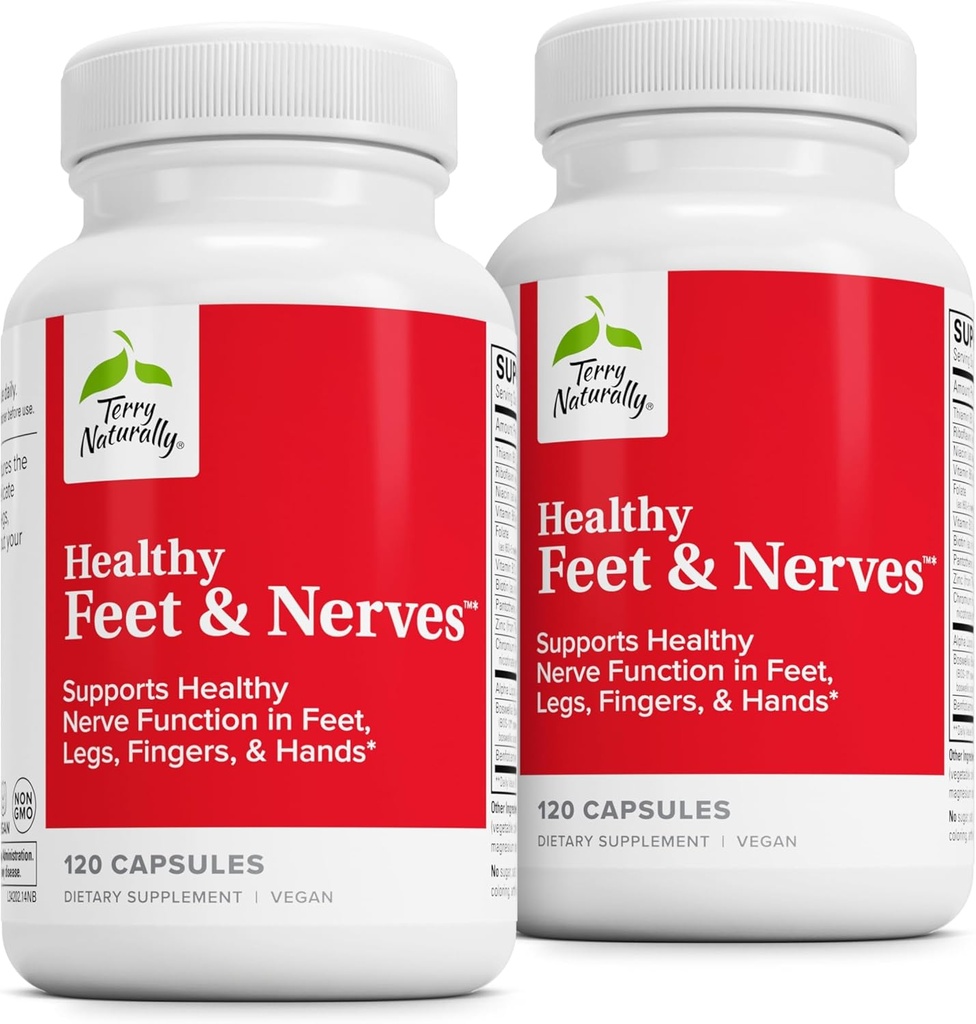 Terry Naturally Healthy Feet & Nerves - Integratore a base di erbe con Vitamina Bioattiva B12 - Integratore di supporto per la salute della circulation & Nerve - Capsule vegani con Boswellia Serrata - 120 capsule (Pack of 2)