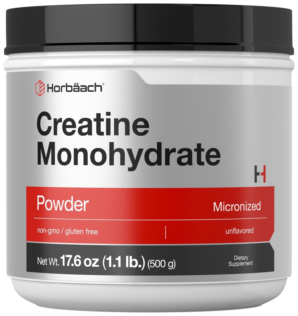 Horbäach Creatine Monohydrate Powder | 1.1lb (17.6 oz) | Micronized e non aromatizzato | Vegetariano, Non OGM e Gluten Free Supplement