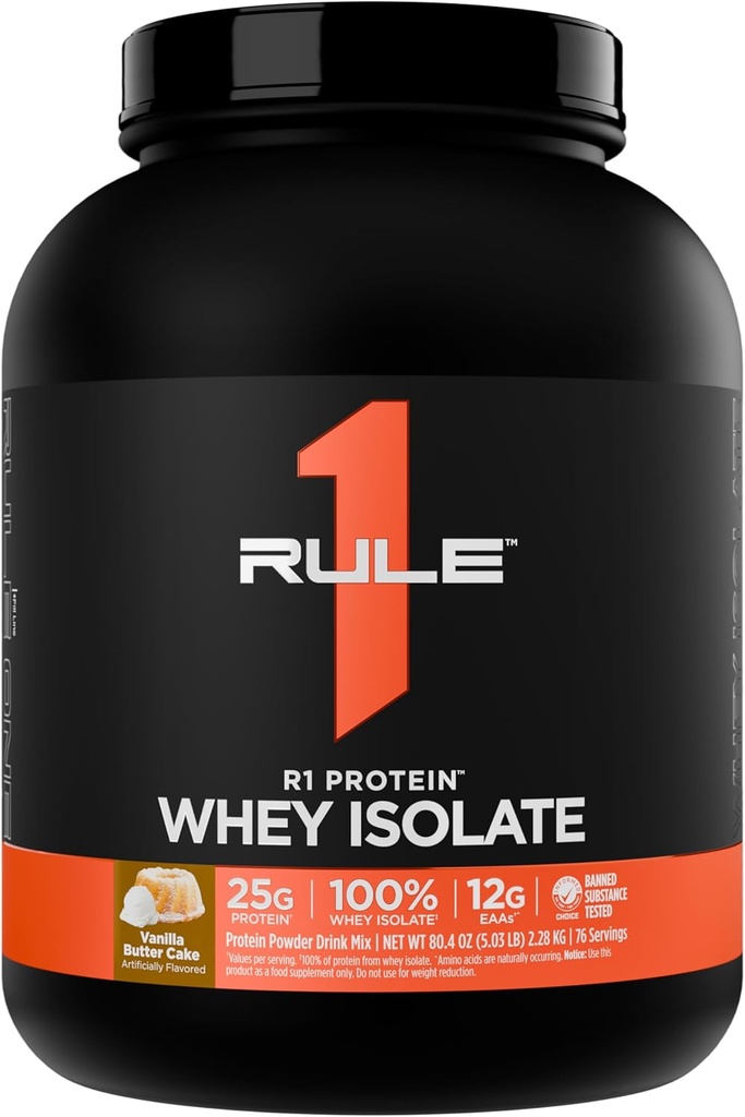 Regola 1 R1 Proteine Isolato di siero - con 25g Proteine & 6g BCAA Esclusivamente da fonti isolate e idrolizzate per il recupero di allenamento (5 Pounds*, Torta di burro di Vanilla)