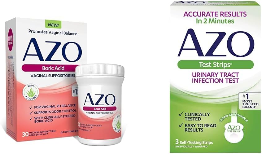 AZO Boric Acid Vaginal Suppositories aiuta a sostenere il controllo dell'odore e l'equilibrio Vaginal PH, 30 conteggio infezione del tratto urinario (UTI) strisce di prova, risultati accurati in 2 minuti, 3 conteggio