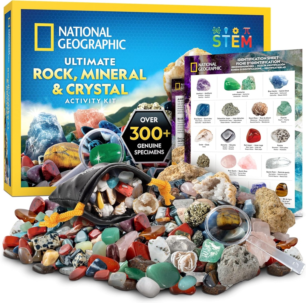 National Geographic Rock Collection Box per bambini – 300+ Piece Gemstones and Crystals Set Include geodi e cristalli reali, rocce e minerali, kit di scienza per bambini, un regalo di geologia per ragazzi e ragazze