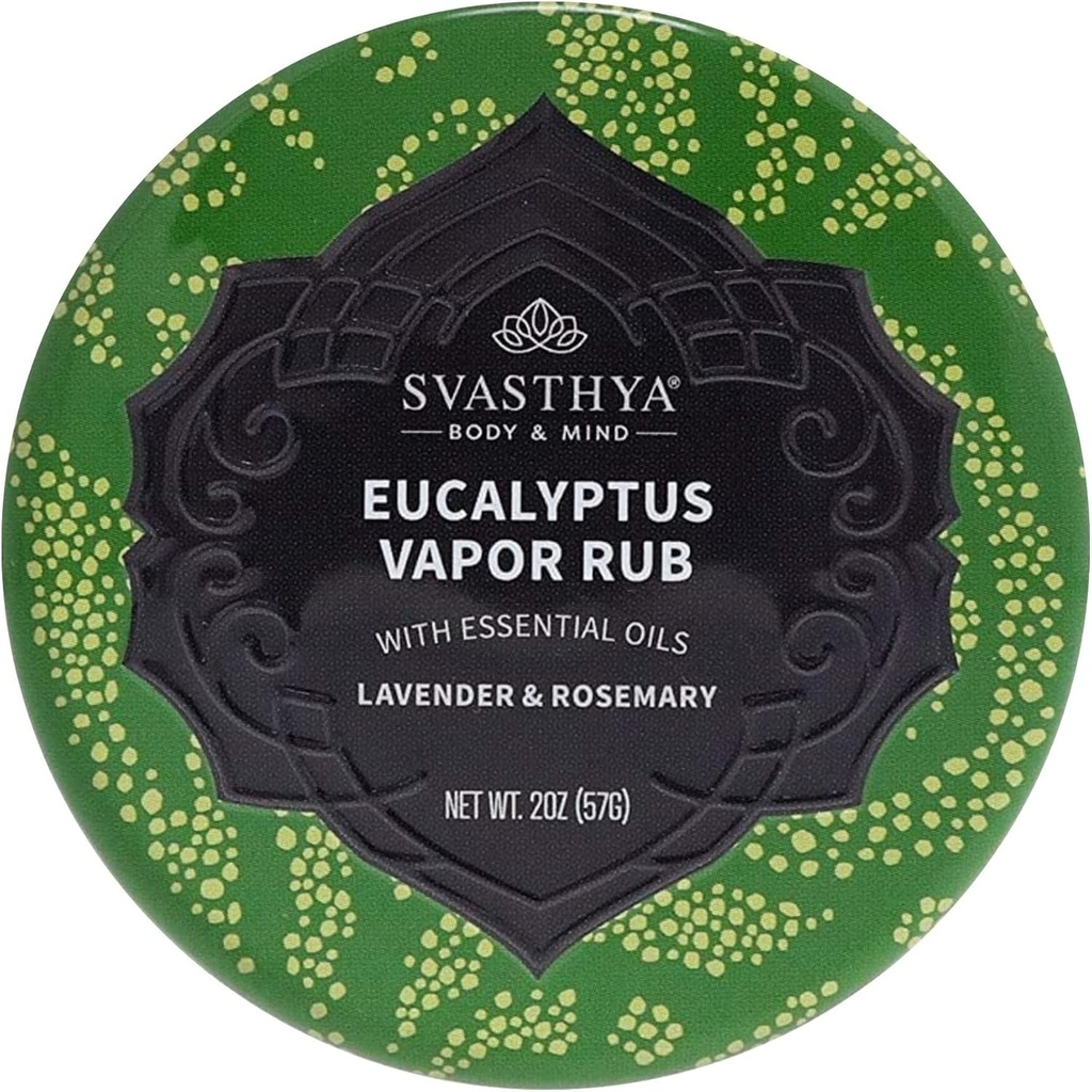 Svasthya Body & Mind Eucalyptus Vapor Rub - Apre Nasal Passages & Moisturizes La pelle, Tosse, Rilievo di naso e congestione, Olio d'oliva, cera d'api, Lavanda, Rosmarino - Made in the USA, 2oz