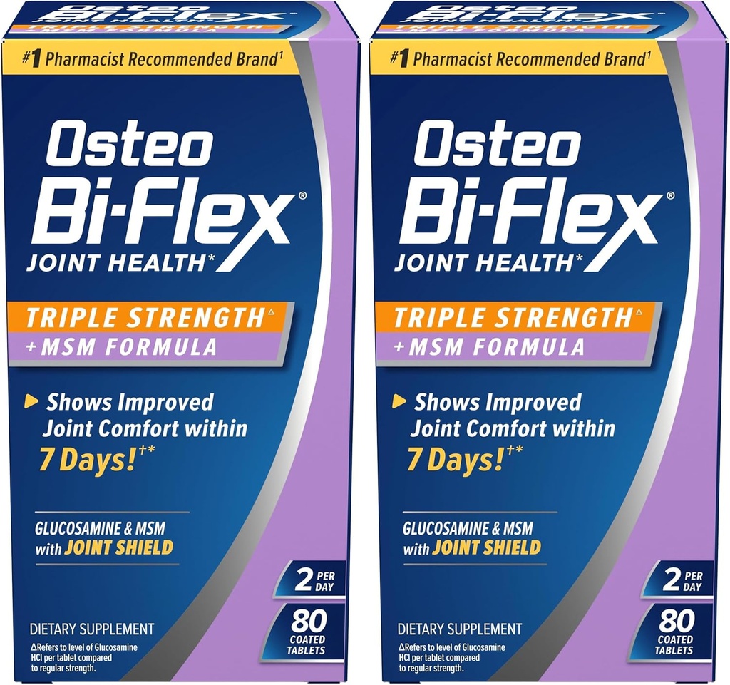 Osteo Bi-Flex Triple Strength(5) con MSM, Glucosamine Joint Health Supplement, Compresse rivestite, 80 Count (Pack of 2)
